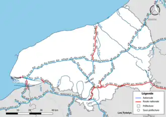 Carte du réseau routier national (autoroutes et routes nationales) dans le département de la Seine-Maritime