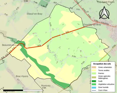 Carte en couleurs présentant l'occupation des sols.