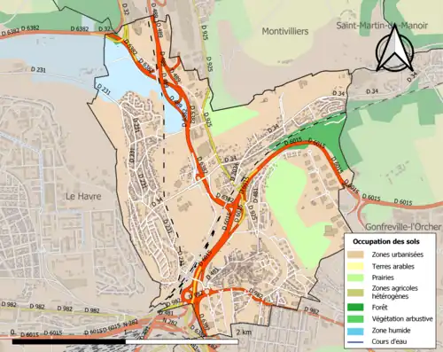 Carte en couleurs présentant l'occupation des sols.