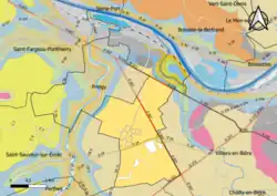 Carte montrant en couleurs le zonage géologique simplifié d'une commune