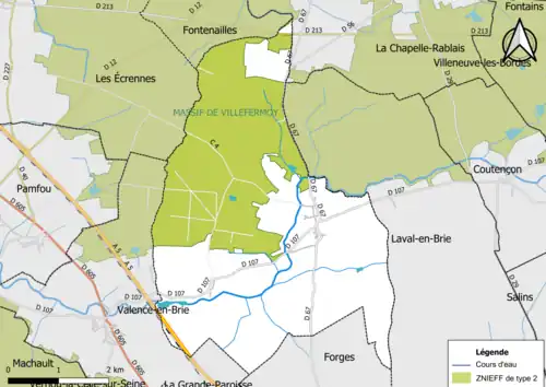 Carte des ZNIEFF de type 2 de la commune.