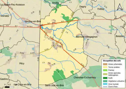 Carte des infrastructures et de l'occupation des sols en 2018 (CLC) de la commune.