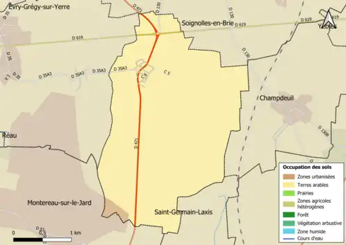 Carte des infrastructures et de l'occupation des sols en 2018 (CLC) de la commune.