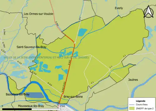 Carte des ZNIEFF de type 2 de la commune.
