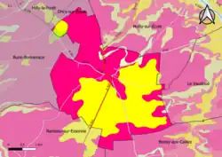 Carte montrant en couleurs le zonage géologique simplifié d'une commune