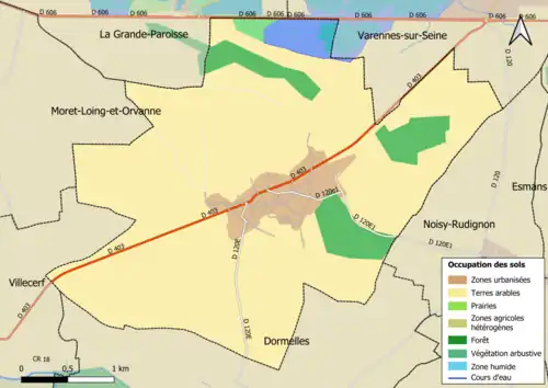 Carte des infrastructures et de l'occupation des sols en 2018 (CLC) de la commune.
