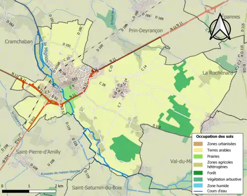 Carte en couleurs présentant l'occupation des sols.