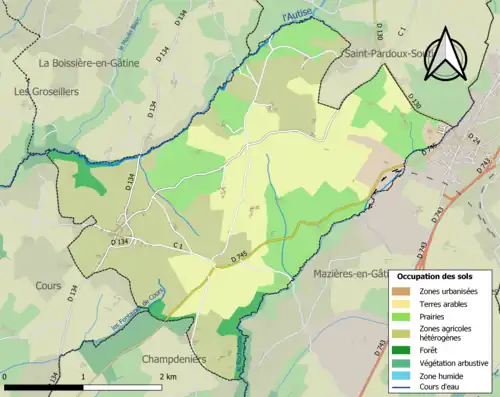Carte en couleurs présentant l'occupation des sols.