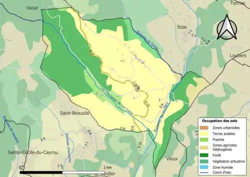 Carte en couleurs présentant l'occupation des sols.