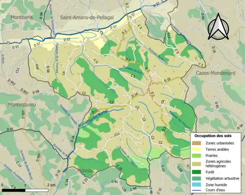 Carte en couleurs présentant l'occupation des sols.