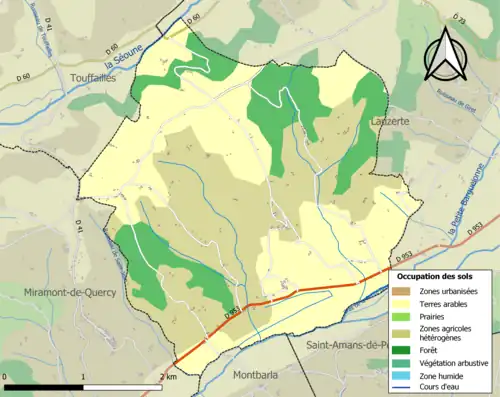 Carte en couleurs présentant l'occupation des sols.