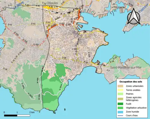 Carte en couleurs présentant l'occupation des sols.