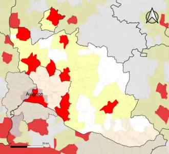 Localisation de l'aire d'attraction d'Avignon dans le département de Vaucluse.