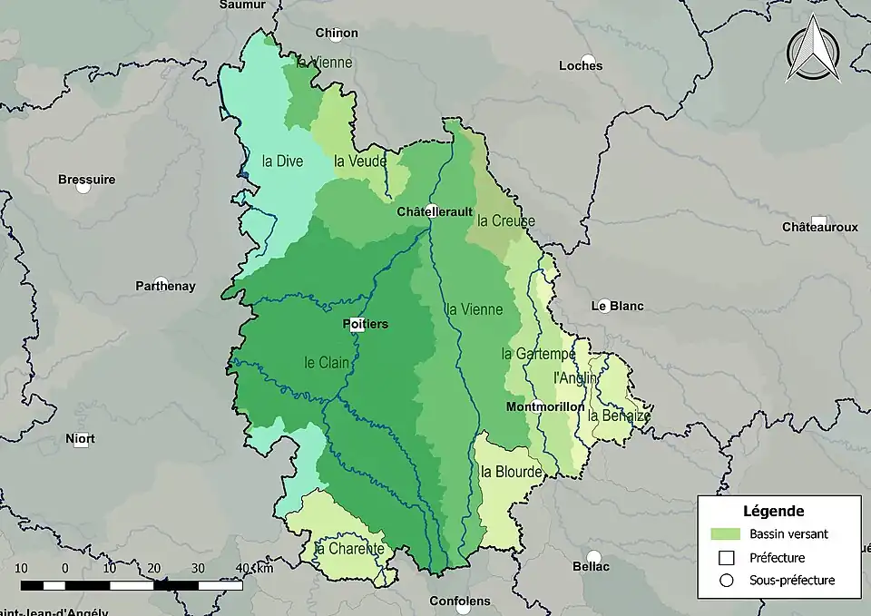 Les principaux bassins versants du département de la Vienne.