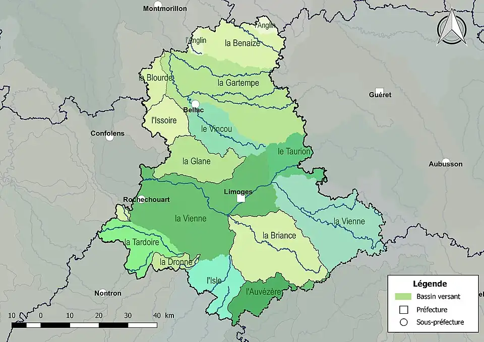 Les principaux bassins versants du département de la Haute-Vienne.