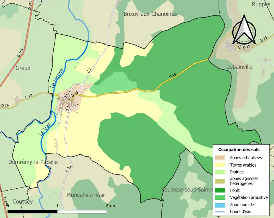 Carte en couleurs présentant l'occupation des sols.