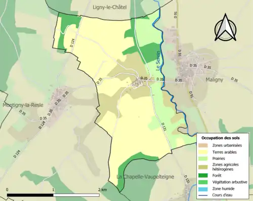 Carte en couleurs présentant l'occupation des sols.