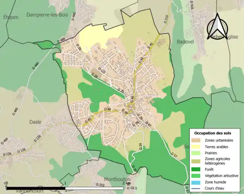 Carte en couleurs présentant l'occupation des sols.