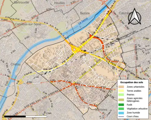 Carte en couleurs présentant l'occupation des sols.