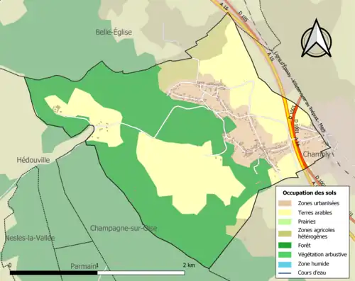 Carte en couleurs présentant l'occupation des sols.