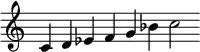 {
\override Score.TimeSignature #'stencil = ##f
\relative c' {
\clef treble \time 9/4
c4 d es f g bes c2
} }