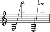 { \override Score.TimeSignature #'stencil = ##f \time 2/2 e2 \glissando c''''2 d2 \glissando bes'''2}