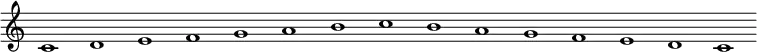 \new Staff {
\relative c' {
\key c \major
\override Staff.TimeSignature #'stencil = ##f
\override Staff.BarLine #'stencil = ##f
c1 d e f g a b c b a g f e d c
}
}
\midi {
\context {
\Score
tempoWholesPerMinute = #(ly:make-moment 120 1)
}
}
