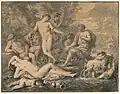 Bacchus et Midas, dessin non daté d'après Nicolas Poussin.