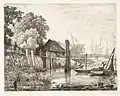 Port de Hambourg avec chantier naval, Hauteur : 19,4 cm ; Largeur : 24,0 cm, eau-forte et pointe sèche, Philadelphia Museum of Art, vers 1841