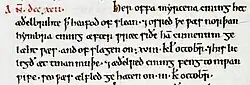 Un extrait de manuscrit rédigé à l'encre noire, sauf l'année, indiquée en chiffres romains à l'encre rouge