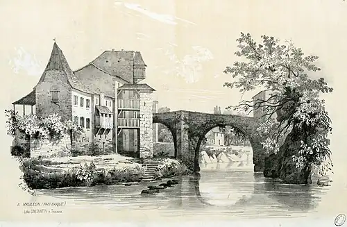 Mauléon et son gave en 1843 par Eugène de Malbos.