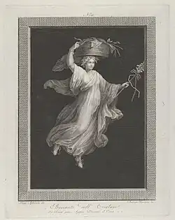 Una baccante che porta un grande cestino in testa e tiene un bastone nella mano sinistra, appoggiata a uno sfondo nero all'interno di una cornice rettangolare (Une bacchante portant un grand panier sur la tête et tenant un bâton dans la main gauche, sur un fond noir à l'intérieur d'un cadre rectangulaire) Entre 1795 et 1820