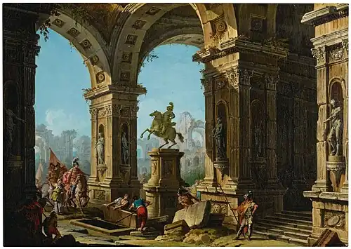 Alexandre le Grand devant la tombe d'Achille, Antonio Joli, XVIIIe&nbsp;siècle.