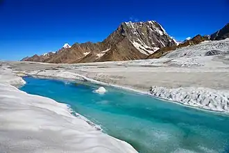 Rivière glacée sur le glacier d'Hispar