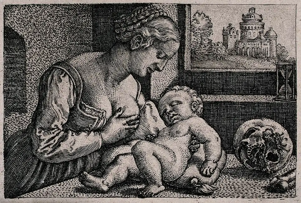 1. Vierge à la tête de mort, Cat. Bartsch 5.