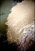 Effluents rejetés dans l'Aa par une papeterie (Blendecques, octobre 1990). C'est ici que commence la pullulation des bactéries filamenteuses, qui se poursuit sur 10&nbsp;km environ.