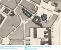 Les bâtiments de l'ancienne abbaye et l'église en 1837.