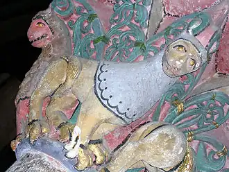 Chapiteau polychrome du XIe&nbsp;siècle de l'abbaye de Saint-Sever.
