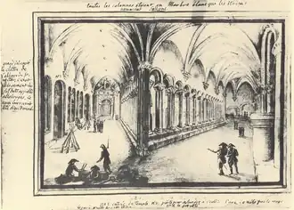 Cloître de l'abbaye à la fin du XVIIIe&nbsp;siècle.