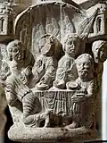Chapiteau de l'Histoire d'Abraham, Sant Pere de Rodes, fin du XIIe&nbsp;siècle.