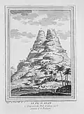 Pèlerins gravissant le pic d'Adam. Gravure tirée de l'Histoire générale des voyages d'Antoine François Prévost, 1747-1780.