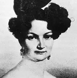 Portrait en noir et blanc d'Adele Spitzeder vers 1852.