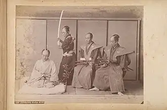 Hara-Kiri. Photographie à l'albumine.Cérémonie du seppuku (suicide rituel).