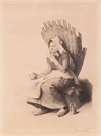 Boteresse soufflant sur sa tasse de café, 1889 (Eau-forte ; Inv. Delchevalerie no&nbsp;147 ; 31&nbsp;×&nbsp;23&nbsp;cm), Collection privée
