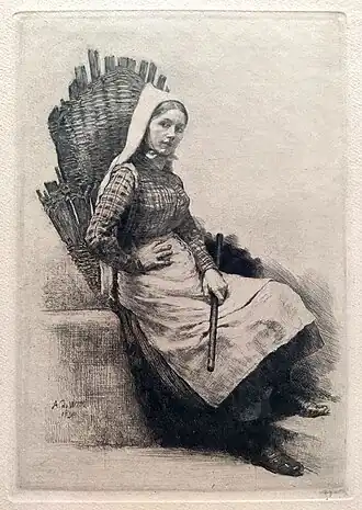 La botteresse au bâton, 1890 (Eau-forte ; Inv. Delchevalerie no&nbsp;146 ; 20&nbsp;×&nbsp;14&nbsp;cm), Collection privée