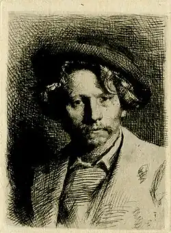 Portrait d'Hubert Zeyen, 1876 (Eau-forte ; Inv. Delchevalerie no&nbsp;30 ; 12,1&nbsp;×&nbsp;8,9&nbsp;cm), Londres, British Museum