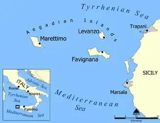 Carte montrant la localisation de Drépane et des îles Égates.