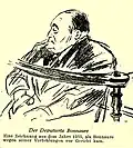 Dessin de presse représentant Gaston Bonnaure en 1934, lors de l'affaire Stavisky.
