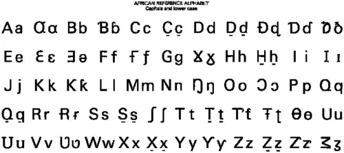 Alphabet africain de référence avec des caractères imprimés.