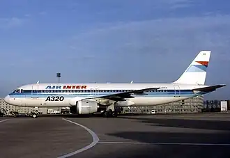 F-GGED, l'Airbus A320 d'Air Inter impliqué dans l'accident, photographié en janvier 1991